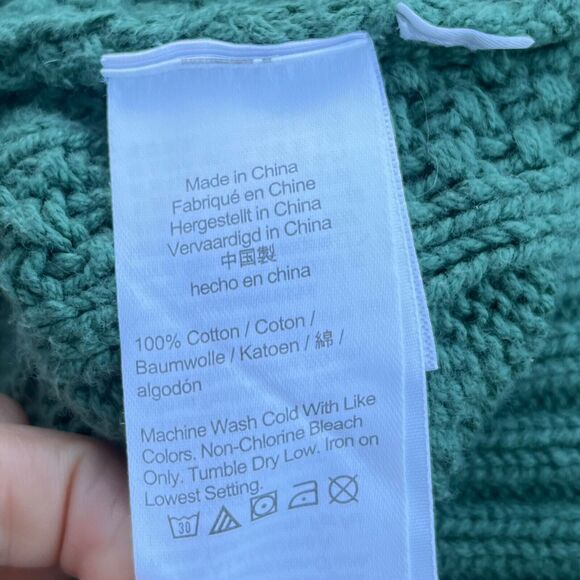 J Crew Cotton Cable Knit Crewneck Fisherman Sweater in Green Men's Medium - Picture 8 of 8